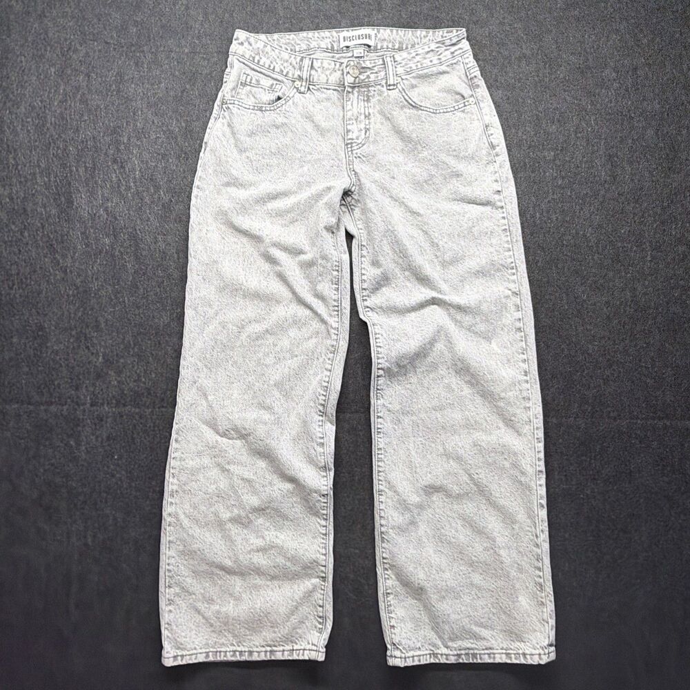 Disclosure Wide Leg Jeans Womens Juniors 7/28 Gray Acid Wash Baggy Y2K